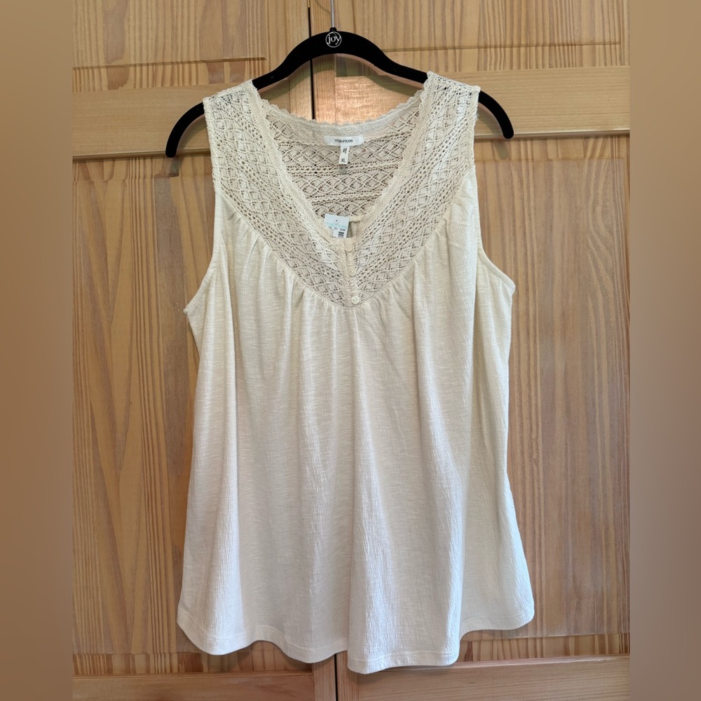 NWT Maurices Ivory Lace Accent Tank Top